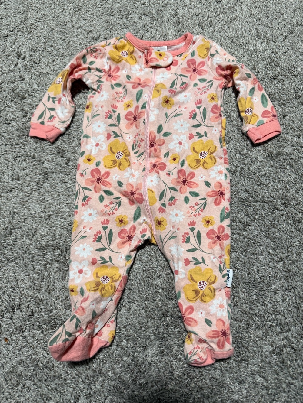 ☀️3/$10 BUNDLE!!☀️ Gerber Pink Yellow Floral Zip Footed One-Piece 0-3M